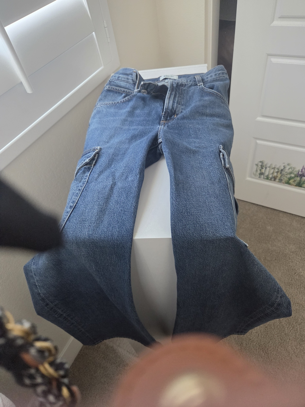 Agolde Dark Indigo High-Rise Cargo Wide Leg Jeans